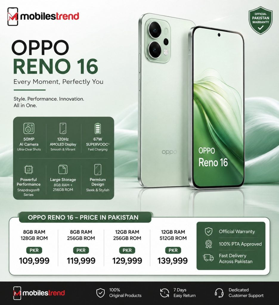 Oppo Reno 16 price in Pakistan 2026 coming soon official launch