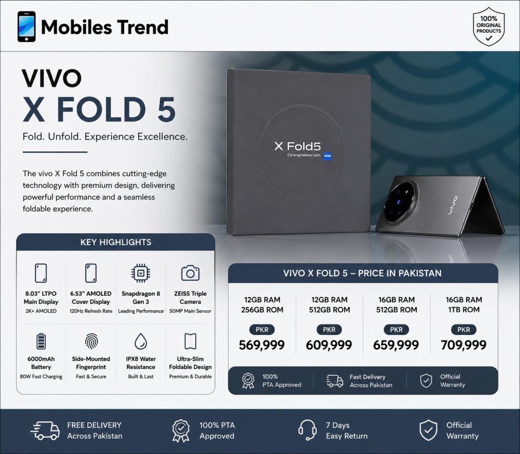 Vivo X Fold5 price in Pakistan 2026 Rs 569999 official foldable smartphone