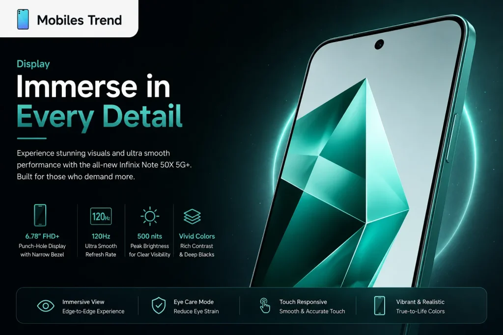 Infinix Note 50x 5G 6.82 inch AMOLED 144Hz 1300 nits Always-On Display