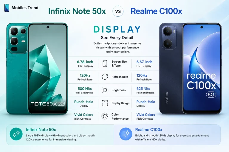 Infinix Note 50x AMOLED vs Realme C100x IPS LCD display comparison Pakistan 2026