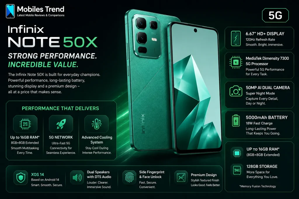 Infinix Note 50x 5G best phone for TikTok YouTube Pakistan 2026