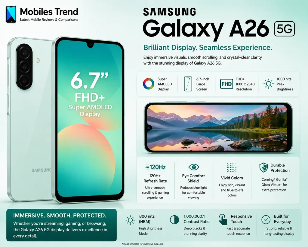 Samsung Galaxy A26 5G 6.7 inch Super AMOLED 120Hz display Gorilla Glass 5