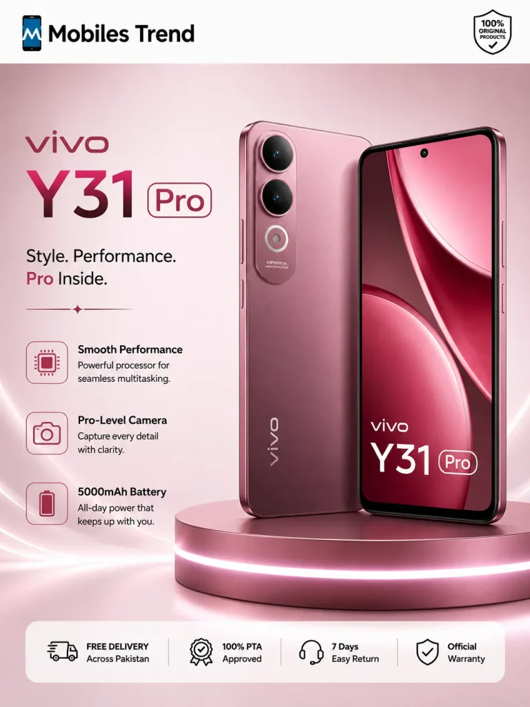 Vivo Y31 Pro expected price in Pakistan 2026 Rs 60999 price bubble graphic