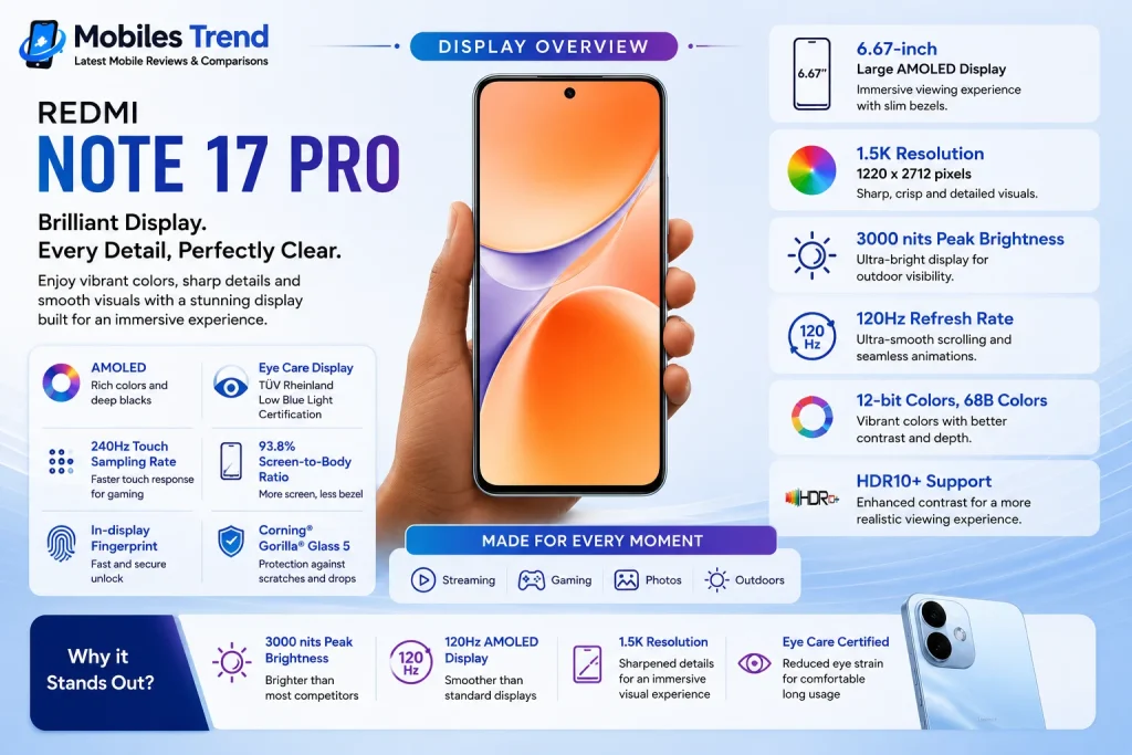 Redmi Note 17 Pro 3500 nits OLED 1.5K 120Hz display Gorilla Glass Victus 2 Pakistan