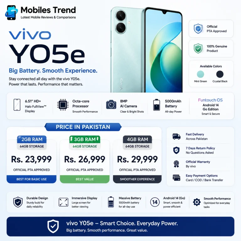 Vivo Y05e price in Pakistan 2026 budget smartphone green color