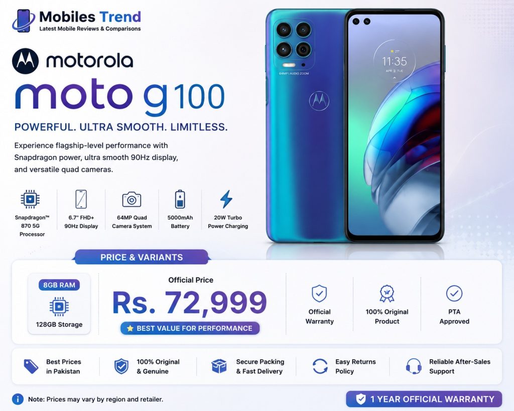 Motorola Moto G100 price in Pakistan 2026 Snapdragon 870 5G