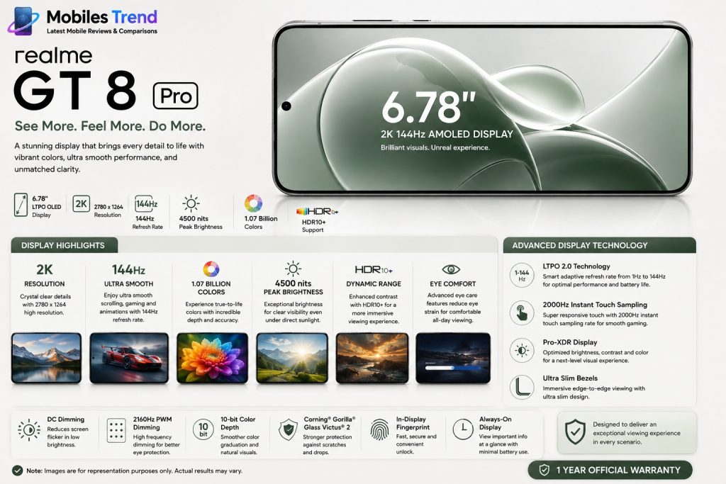 Realme GT 8 Pro 7000 nits AMOLED 508 PPI 144Hz display Gorilla Glass 7i Pakistan
