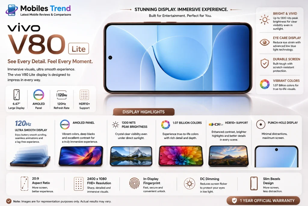 Vivo V80 Lite 6.83 inch AMOLED 120Hz 3000 nits display Pakistan 2026