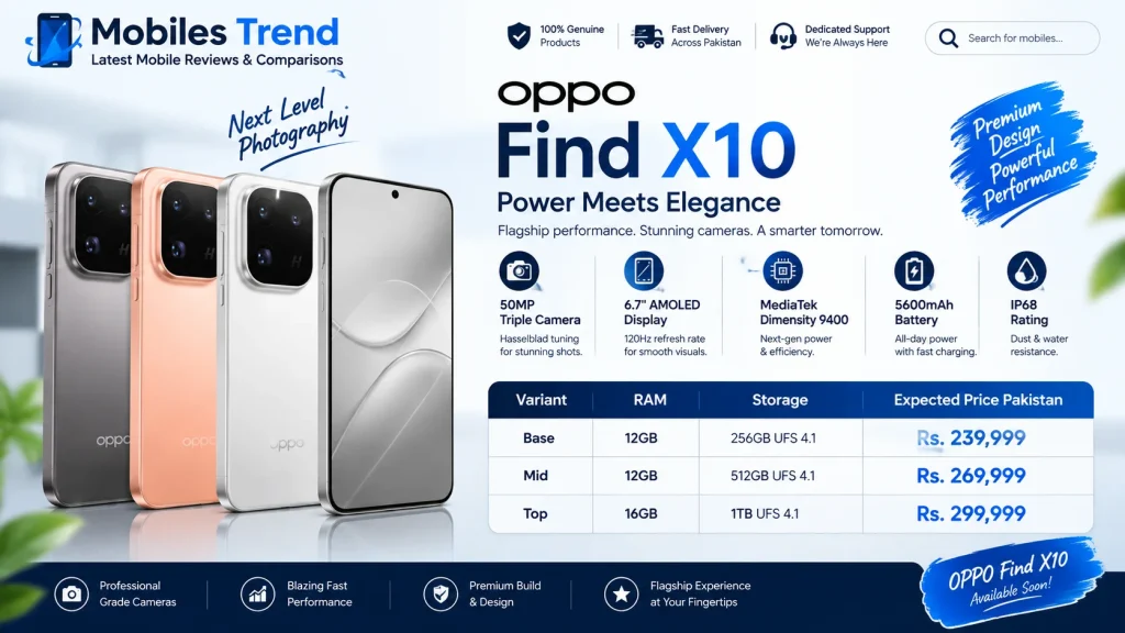 Oppo Find X10 price in Pakistan 2026 Rs 239999 Clear Orange Ice Blue Light Titanium