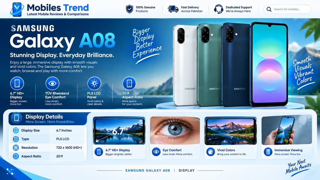 Samsung Galaxy A08 6.7 inch 90Hz display Pakistan 2026 official price