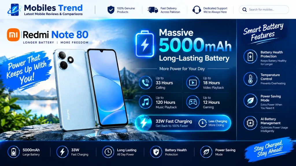 Realme Note 80 6300mAh battery 15W charging 6W reverse charging Pakistan 2026
